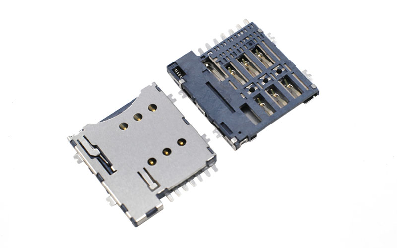 102322292-MICRO SIM 自彈6PIN 1.35H帶CD PIN（有彈片）正沉0.8卡座連接